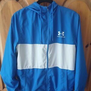 Under Armour Full Zip Warm-Up Jacket, Medium, Royal Blue/White, Hoodie, Pockets